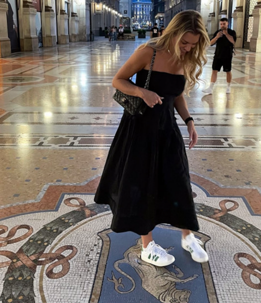 Lindsay Hubbard's Black Strapless Midi Dress